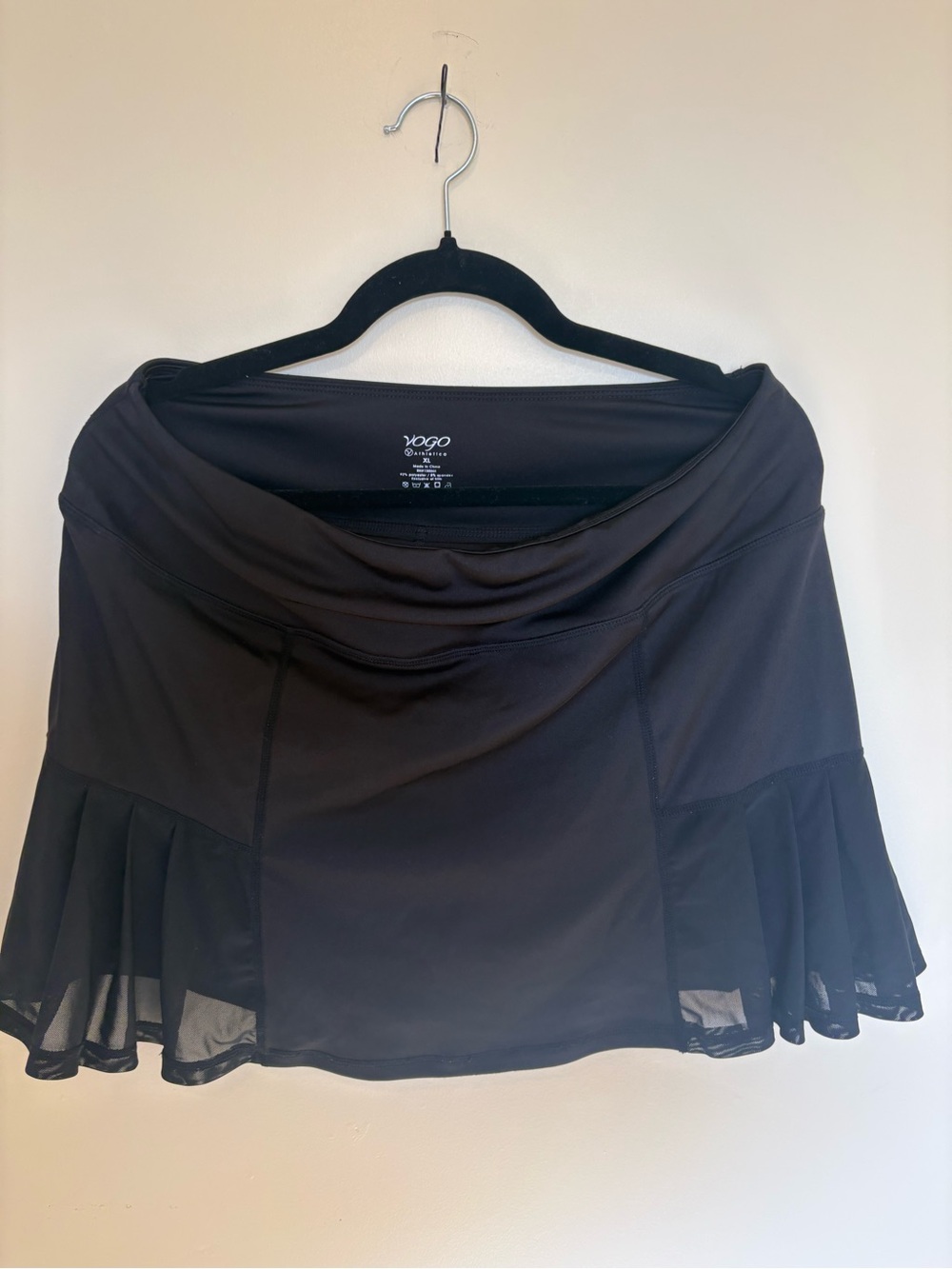 VOGO  Black Tennis skirt Skort with built in shorts with Mesh flounce  Size XL